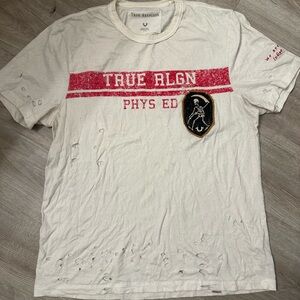 True Religion Cream Graphic Tee with Red Accents